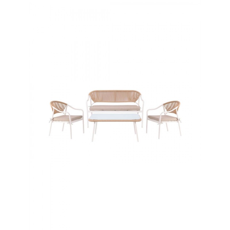 PALERMO Set Καθιστικό Κήπου Μεταλλικό Άσπρο,Wicker Φυσικό: Τραπέζι+2 Θέσιος+2 Πολυθρόνες Κωδικός: [Ε-00025045] Ε257,1